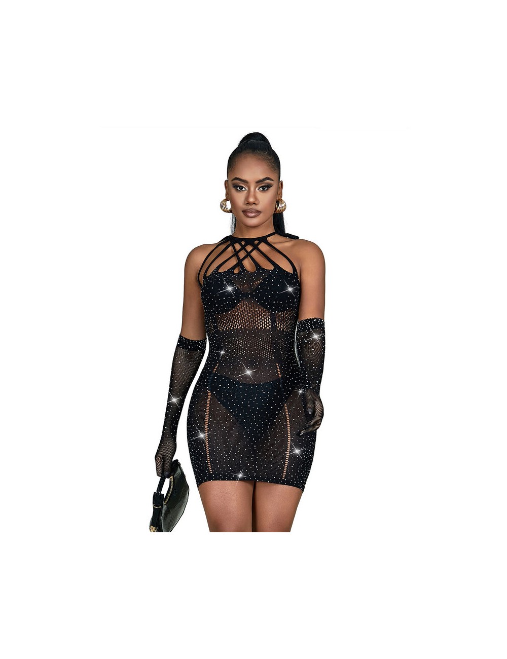 SUBBLIME - 952235 BODYSTOCKING A RETE CON STRASS E GUANTI NERI TAGLIA UNICA SUBBLIME - 952235 BODYSTOCKING A RETE CON STRASS E GUANTI NERI TAGLIA UNICA
