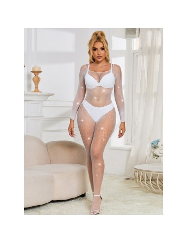 SUBBLIME - 952396 BODYSTOCKING A RETE CON STRASS MANICA LUNGA BIANCO TAGLIA UNICA