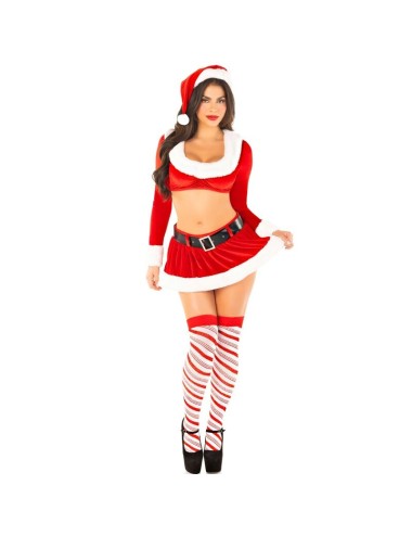 LEG AVENUE - COSTUME SEXY DI NATALE CROP TOP + GONNA + CINTURA + CAPPELLO ROSSO/BIANCO TAGLIA M