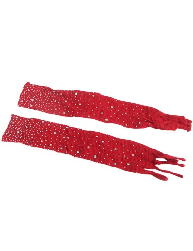 SUBBLIME - 952181 BODYSTOCKING A RETE CON GUANTI E STRASS ROSSO TAGLIA UNICA