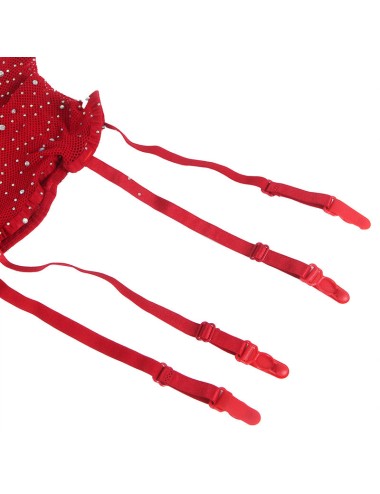 SUBBLIME - 952181 BODYSTOCKING A RETE CON GUANTI E STRASS ROSSO TAGLIA UNICA