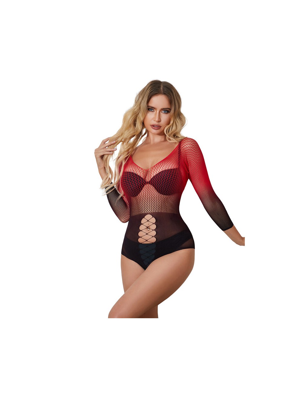 SUBBLIME - 952259 BODYSTOCKING ELASTICO A RETE MANICA LUNGA SFUMATO ROSSO E NERO TAGLIA UNICA SUBBLIME - 952259 BODYSTOCKING ELASTICO A RETE MANICA LUNGA SFUMATO ROSSO E NERO TAGLIA UNICA