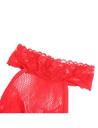 SUBBLIME - 952372 BODYSTOCKING A RETE E PIZZO SENZA CAVALLO CON COLLO ALTO ROSSO TAGLIA UNICA