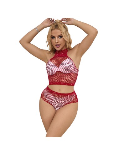 SUBBLIME - 952402 BODYSTOCKING SET RETE CON DIAMANTI ROSA TAGLIA UNICA