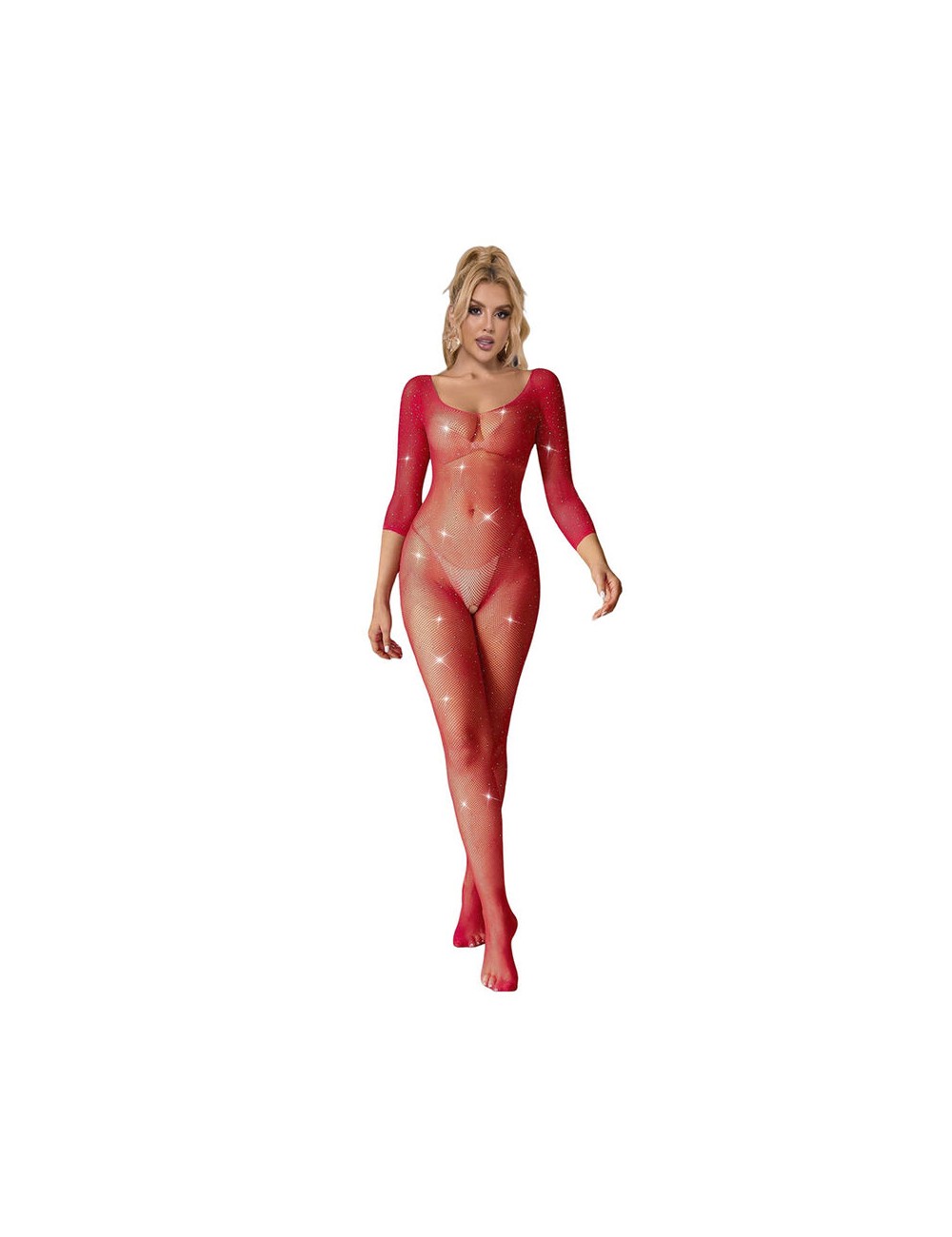 SUBBLIME - 952419 BODYSTOCKING A RETE CON STRASS MANICA LUNGA ROSSO TAGLIA UNICA SUBBLIME - 952419 BODYSTOCKING A RETE CON STRASS MANICA LUNGA ROSSO TAGLIA UNICA