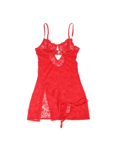 SUBBLIME - 954215 BABYDOLL IN PIZZO CON SPALLINE REGOLABILI ROSSO L/XL