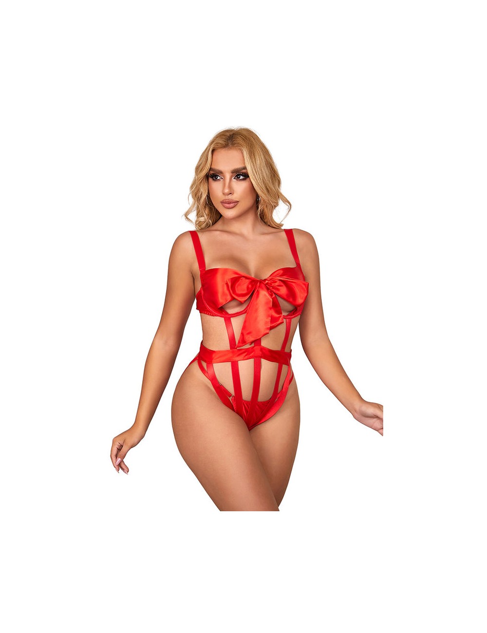 SUBBLIME - 954475 BODY SEXY TRAFORATO CON FIOCCO ROSSO L/XL SUBBLIME - 954475 BODY SEXY TRAFORATO CON FIOCCO ROSSO L/XL