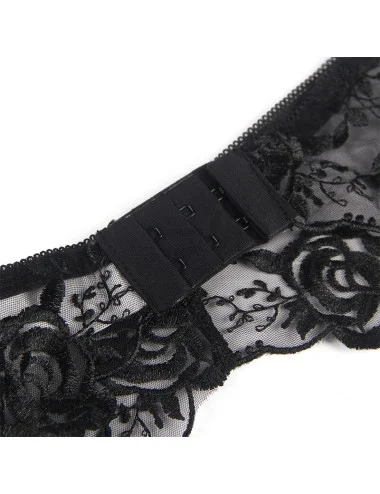 SUBBLIME - SET 3 PEZZI REGGISENO + PERIZOMA + GIARRETTIERA STAMPA FLOREALE NERO S/M