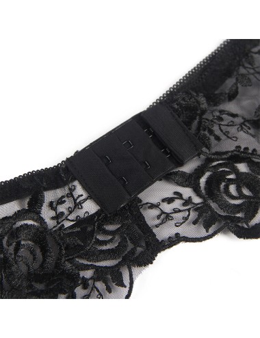 SUBBLIME - SET 3 PEZZI REGGISENO + PERIZOMA + GIARRETTIERA STAMPA FLOREALE NERO L/XL