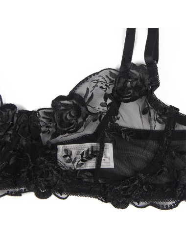 SUBBLIME - SET 3 PEZZI REGGISENO + PERIZOMA + GIARRETTIERA STAMPA FLOREALE NERO L/XL
