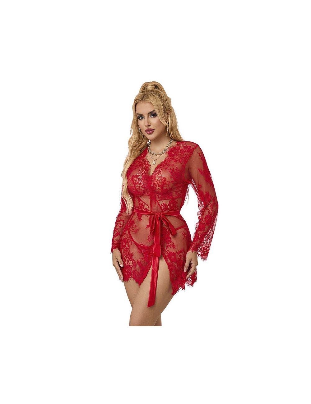 SUBBLIME - 953775 CAMICIA DA NOTTE IN PIZZO + PERIZOMA ROSSO S/M SUBBLIME - 953775 CAMICIA DA NOTTE IN PIZZO + PERIZOMA ROSSO S/M