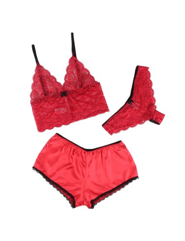 SUBBLIME - 953898 CAMICIA DA NOTTE IN SETA E PIZZO + SLIP ROSSO S/M