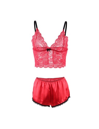 SUBBLIME - 953898 CAMICIA DA NOTTE IN SETA E PIZZO + SLIP ROSSO S/M