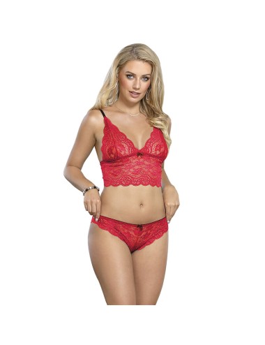 SUBBLIME - 953904 CAMICIA DA NOTTE IN SETA E PIZZO + SLIP ROSSO L/XL