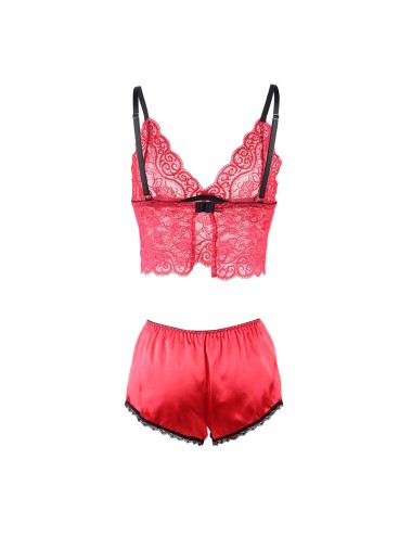SUBBLIME - 953904 CAMICIA DA NOTTE IN SETA E PIZZO + SLIP ROSSO L/XL