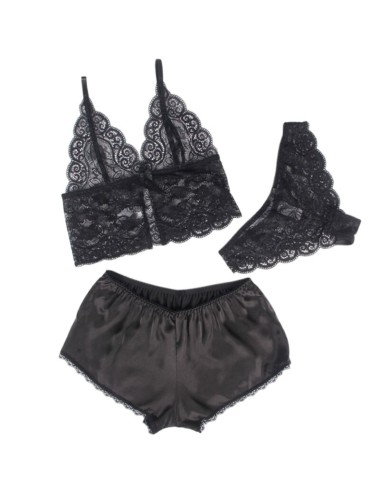 SUBBLIME - 953911 CAMICIA DA NOTTE IN SETA E PIZZO + SLIP NERO S/M