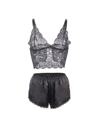 SUBBLIME - 953911 CAMICIA DA NOTTE IN SETA E PIZZO + SLIP NERO S/M