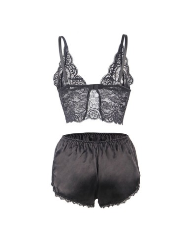 SUBBLIME - 953911 CAMICIA DA NOTTE IN SETA E PIZZO + SLIP NERO S/M