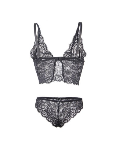 SUBBLIME - 953911 CAMICIA DA NOTTE IN SETA E PIZZO + SLIP NERO S/M