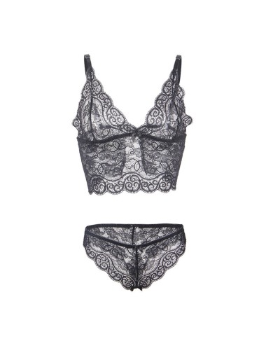 SUBBLIME - 953928 CAMICIA DA NOTTE IN SETA E PIZZO + SLIP NERO L/XL