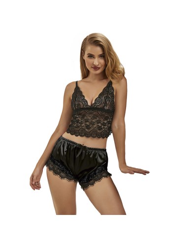 SUBBLIME - 953935 VESTAGLIA DA NOTTE CASUAL IN SETA + PANTALONI IN PIZZO NERO S/M