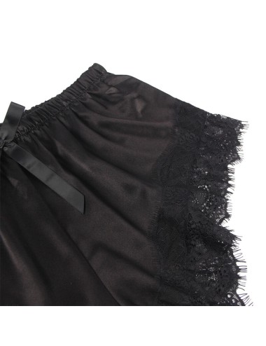 SUBBLIME - 953935 VESTAGLIA DA NOTTE CASUAL IN SETA + PANTALONI IN PIZZO NERO S/M