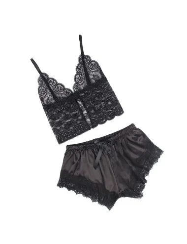 SUBBLIME - 953942 VESTAGLIA DA NOTTE CASUAL IN SETA + PANTALONI IN PIZZO NERO L/XL