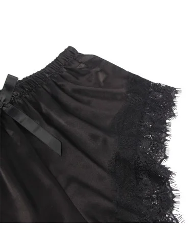 SUBBLIME - 953942 VESTAGLIA DA NOTTE CASUAL IN SETA + PANTALONI IN PIZZO NERO L/XL