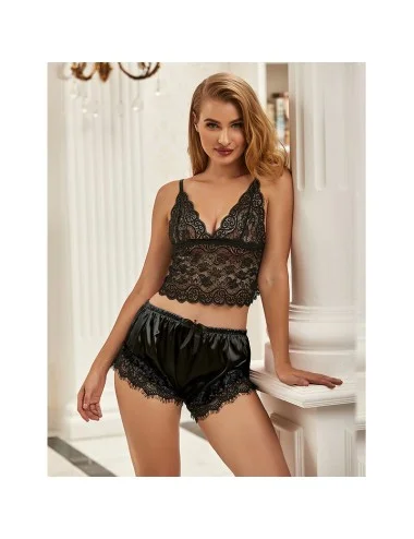 SUBBLIME - 953942 VESTAGLIA DA NOTTE CASUAL IN SETA + PANTALONI IN PIZZO NERO L/XL