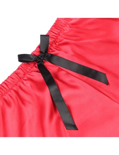 SUBBLIME - 953959 CAMICIA DA NOTTE CASUAL IN SETA + PANTALONI IN PIZZO NERO/ROSSO S/M