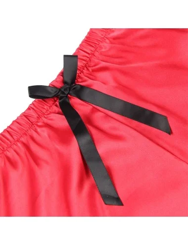 SUBBLIME - 953966 VESTAGLIA DA NOTTE CASUAL IN SETA + PANTALONI IN PIZZO NERO/ROSSO L/XL