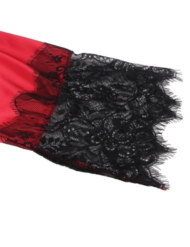 SUBBLIME - 954024 CANOTTIERA CON SCHIENA TRASPARENTE IN PIZZO + PERIZOMA ROSSO/NERO L/XL