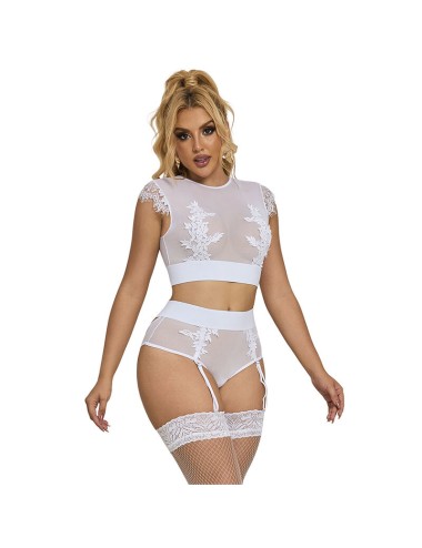 SUBBLIME - 954031 REGGISENO + SLIP CON CINTURA GIARRETTIERA BIANCO S/M