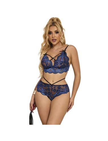 SUBBLIME - 954062 REGGISENO + SLIP PIZZO BLU S/M