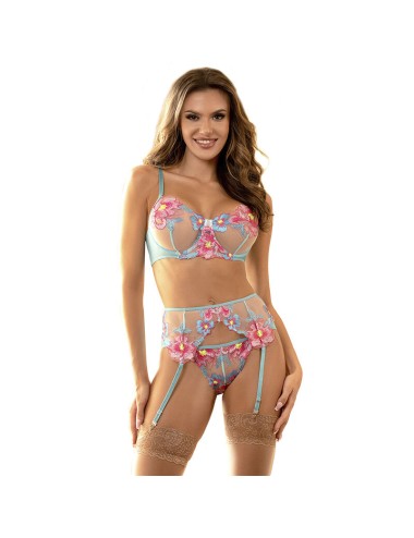 SUBBLIME - 954116 REGGISENO + SLIP CON CINTURA REGGISENO FLOREALE BLU L/XL