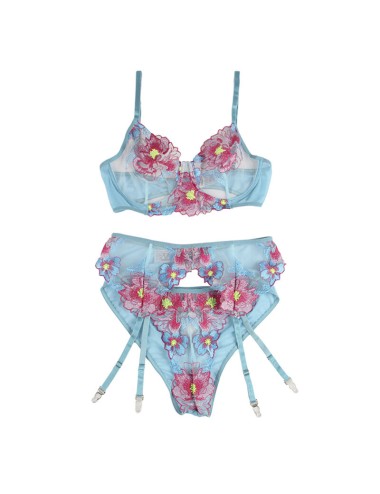 SUBBLIME - 954116 REGGISENO + SLIP CON CINTURA REGGISENO FLOREALE BLU L/XL