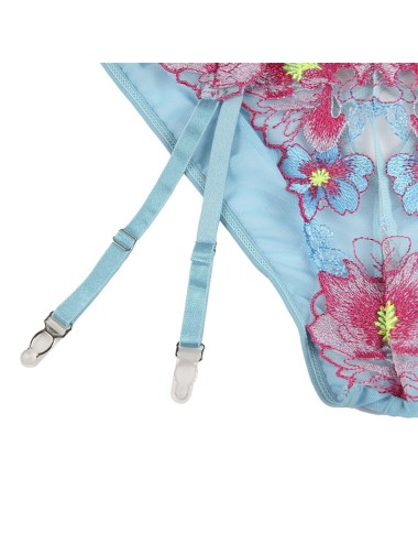 SUBBLIME - 954116 REGGISENO + SLIP CON CINTURA REGGISENO FLOREALE BLU L/XL