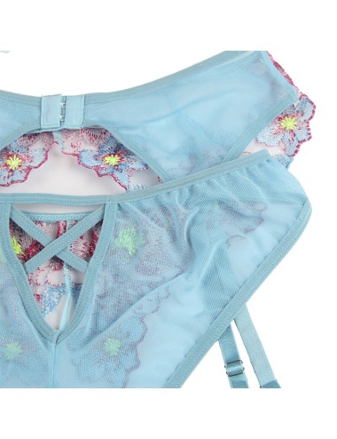 SUBBLIME - 954116 REGGISENO + SLIP CON CINTURA REGGISENO FLOREALE BLU L/XL