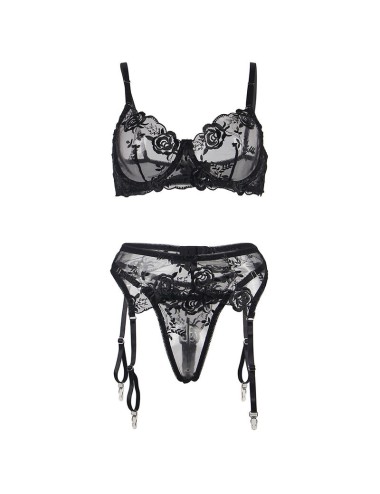 SUBBLIME - 945237 REGGISENO + SLIP CON CINTURA REGGISENO FLOREALE NERO S/M