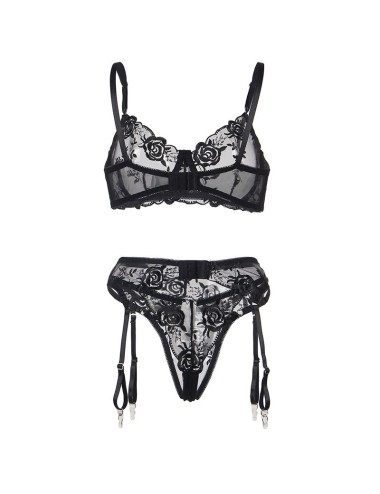 SUBBLIME - 945237 REGGISENO + SLIP CON CINTURA REGGISENO FLOREALE NERO S/M