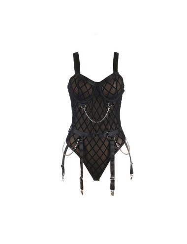SUBBLIME - 9542277 BODY CON CATENE + CINTURA REGGICALZE NERO L/XL
