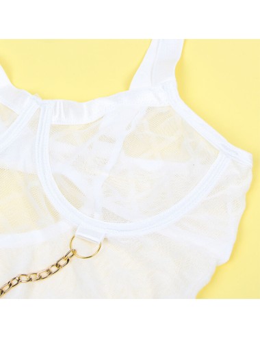 SUBBLIME - 954284 BODY CON CATENE + CINTURA GIACCHE BIANCO S/M