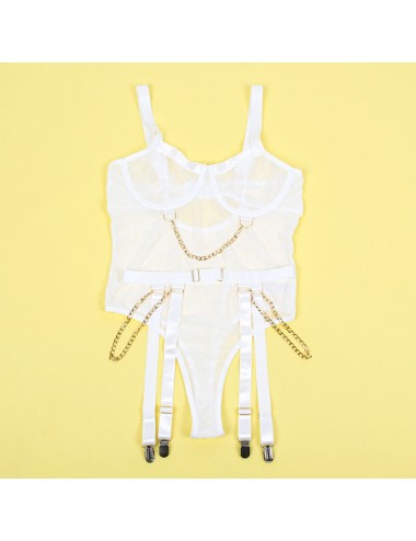 SUBBLIME - 954291 BODY CON CATENE + CINTURA GIACCHE BIANCO L/XL