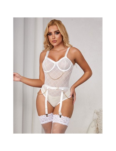 SUBBLIME - 954291 BODY CON CATENE + CINTURA GIACCHE BIANCO L/XL
