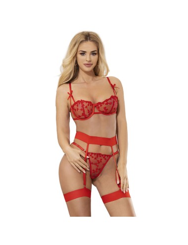 SUBBLIME - 954321 REGGISENO + PERIZOMA + CINTURA CON STAMPA A CUORE ROSSO S/M