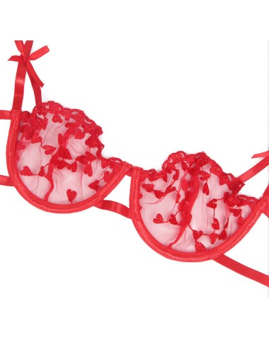 SUBBLIME - 954321 REGGISENO + PERIZOMA + CINTURA CON STAMPA A CUORE ROSSO S/M