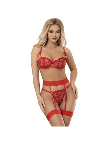 SUBBLIME - 954338 REGGISENO + PERIZOMA + CINTURA CON STAMPA A CUORE ROSSO L/XL