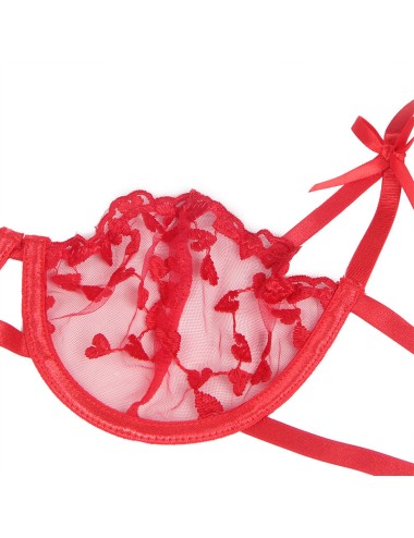 SUBBLIME - 954338 REGGISENO + PERIZOMA + CINTURA CON STAMPA A CUORE ROSSO L/XL