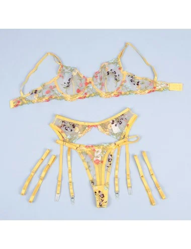SUBBLIME - 954345 REGGISENO + PERIZOMA + CINTURA REGGISENO FLOREALE GIALLO S/M