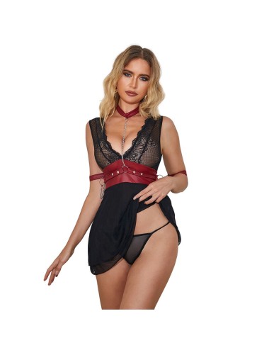 SUBBLIME - 954437 ABITO BONDAGE IN PIZZO NERO L/XL